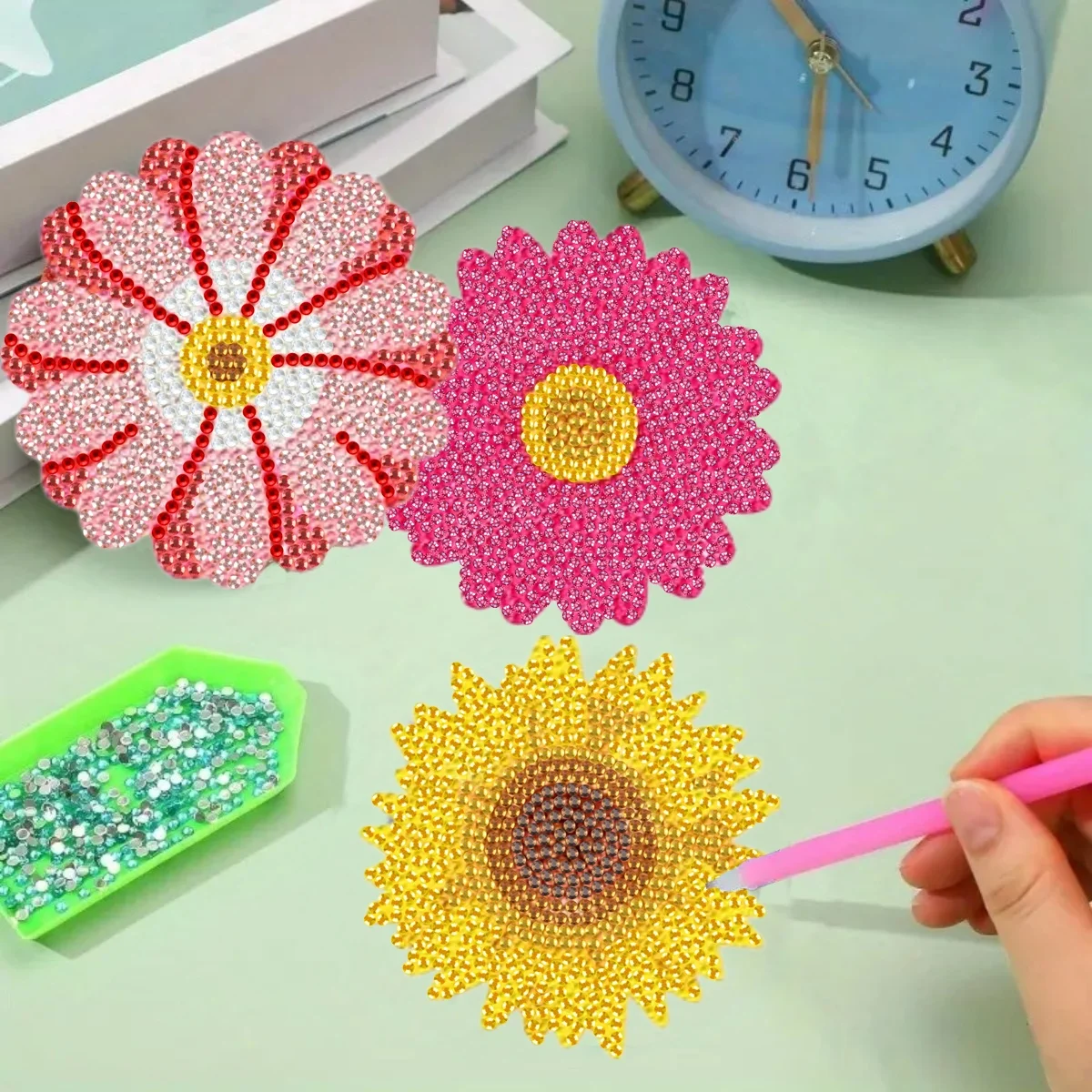 8-Piece Set/Diamond Painting Coaster Set, Flower Patterned Coaster (with Base) - Home DIY Handmade Art Set - view 6