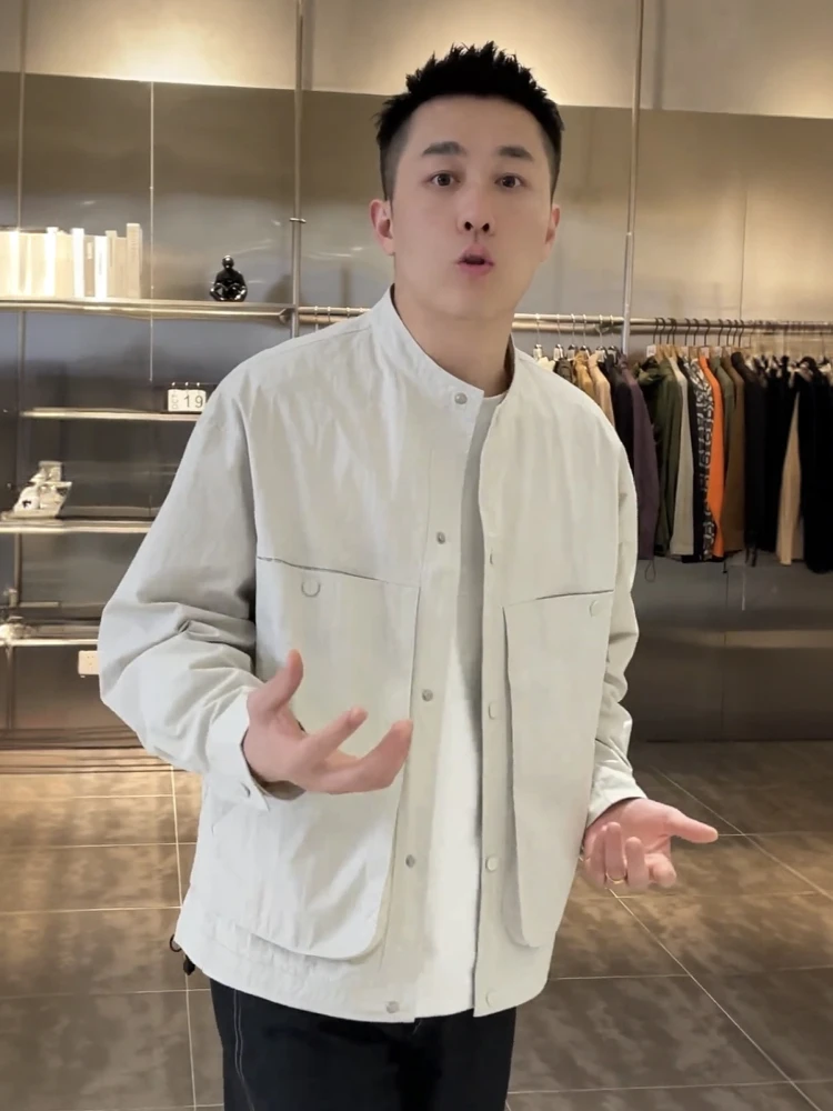 

Spring Autumn Men's High-End Patchwork Henry Collar irt Jaet Casual Outdoor Versatile Color Workwear Outerwear