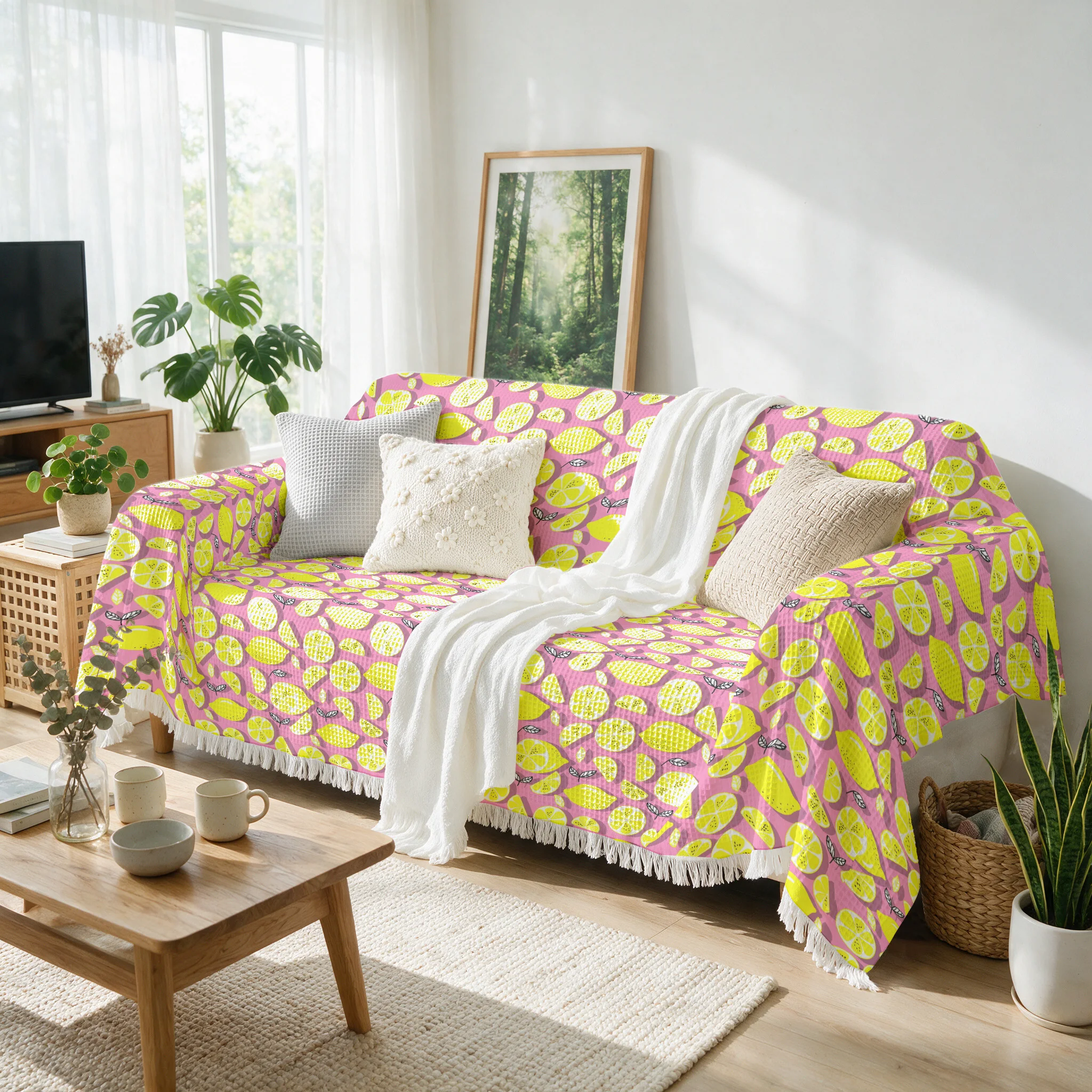Trendy Yellow Lemon Pattern Throw Blanket for Sofa Cover Cushion Decor Couch Bed Luxury Textile Home Living Room Accessories Thr
