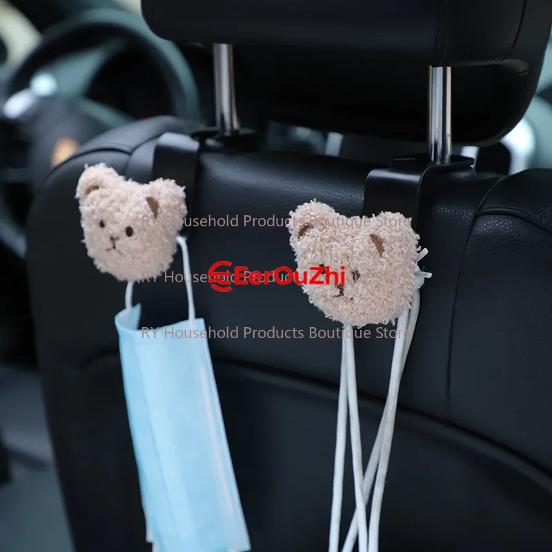 Creative Car Seat Back Cute Plush Bear Doll Hook Inside Car With Decorative Plastic Pendant Finishing Storage Hook