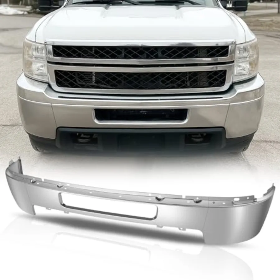 

Front Bumper Face Bar Replacement for 2011-2014 Chevrolet Silverado 2500 3500 HD without Fog Light Cutouts Polished Chrome Fini
