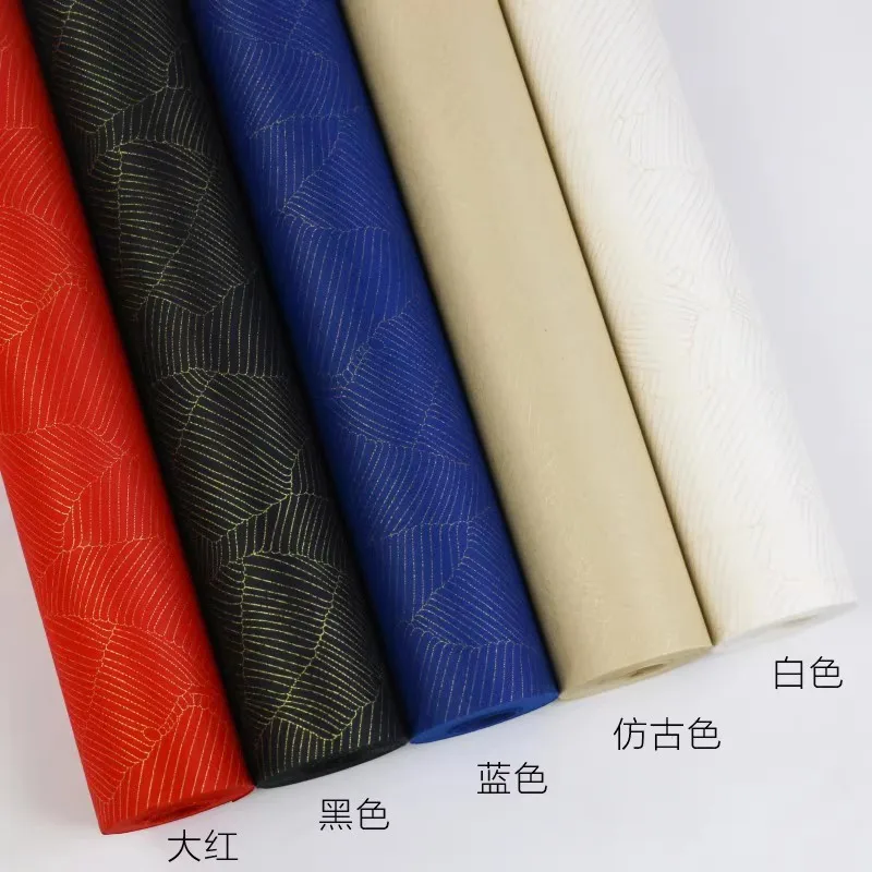 Leaf Vein Pattern Xuan Paper Gold Flecks Long Scroll - Half-Raw Rice Paper for Chinese Calligraphy Art 34cm x 20 m