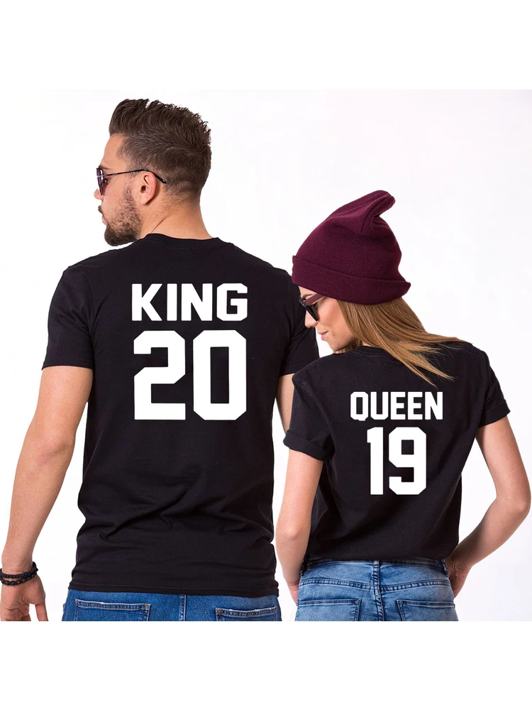 King Queen 2019 Couple Matching Tshirts Top Casual Women Men Fashion Boyfriend Girlfriend Tees Lovers Tshirt Valentines Day Gift