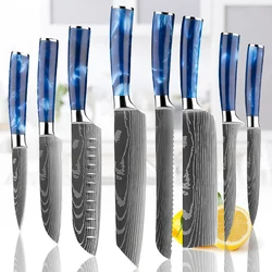 Professional Damascus Kitchen Knives Chef Japanese Santoku Meat Cleaver Slicing Knife Resin Handle Stainless Steel Boning Knife