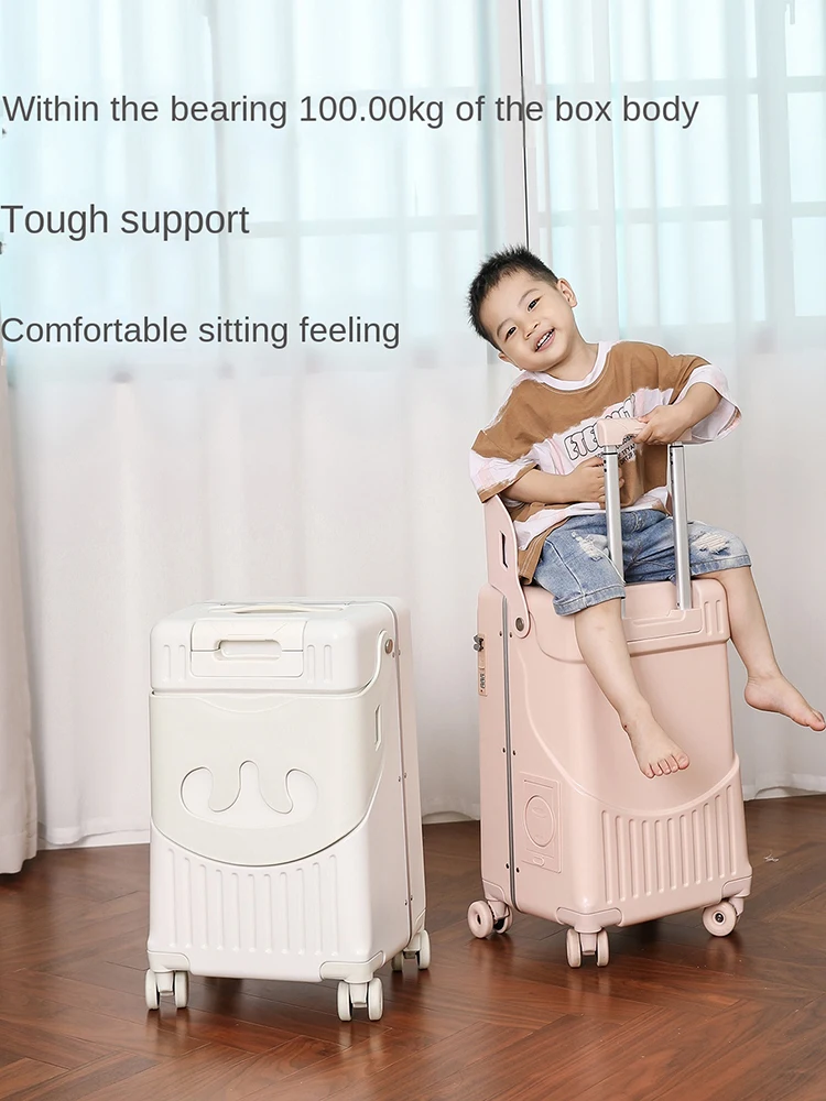 

2025 New suitcase for children can Sit 20/22 inch Ride on Luggage Front Opening Sturdy Thickened Travel suitcase with Cup Holder