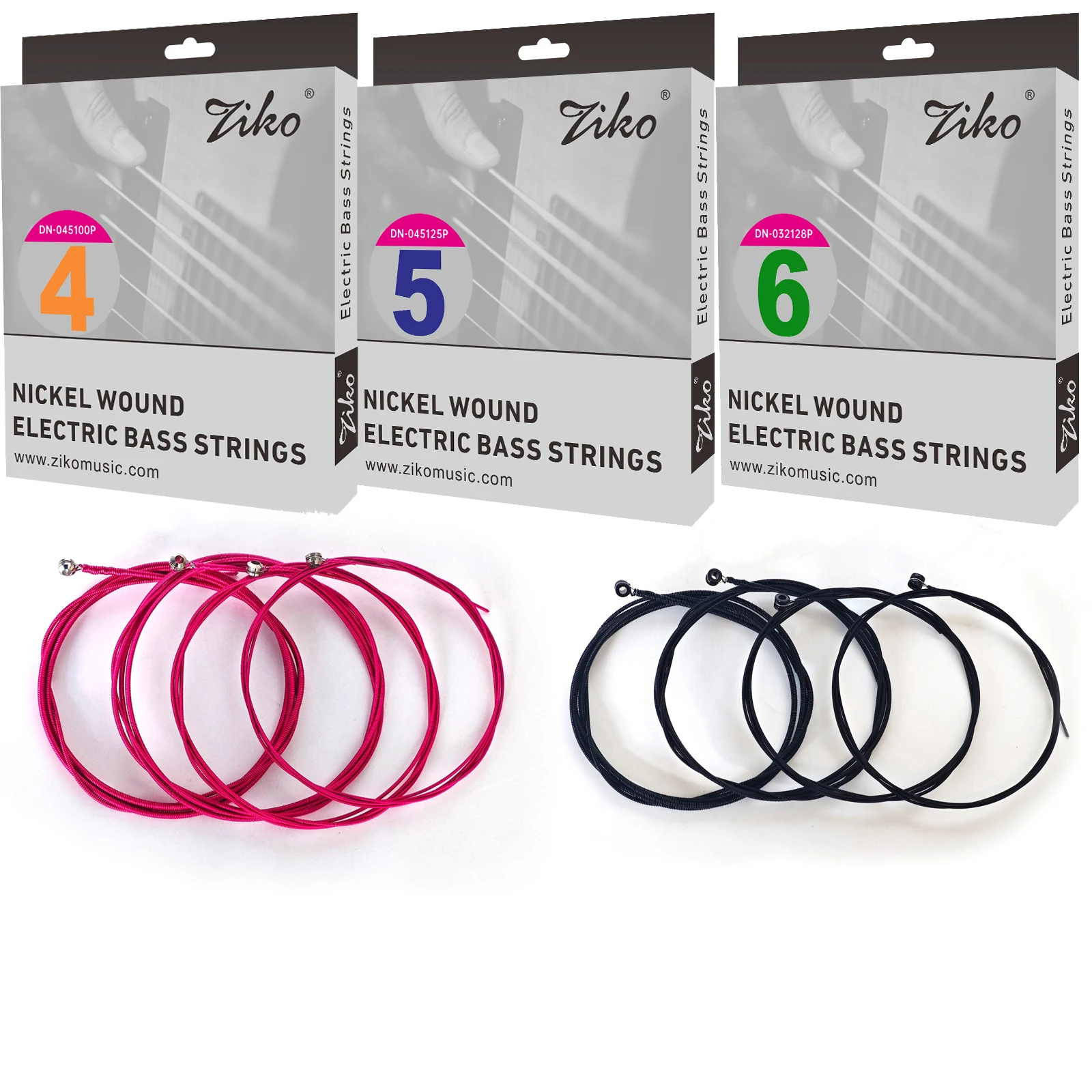 ZIKO E-Bass-Saiten 4/5/6 Saiten Bass Kohlenstoffstahl Sechseckige Legierung Anfänger Professionelle Übungssaiten Schwarz Pink – Detail 1