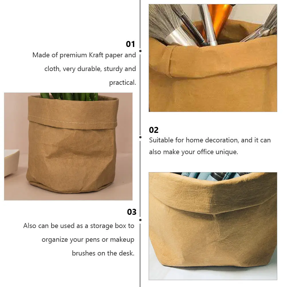 1Pcs Kraft Paper Pen Holder Mini Flower Pot Cover Creative Succulent Storage Box Office Desktop Organizer Potted Plant Cover