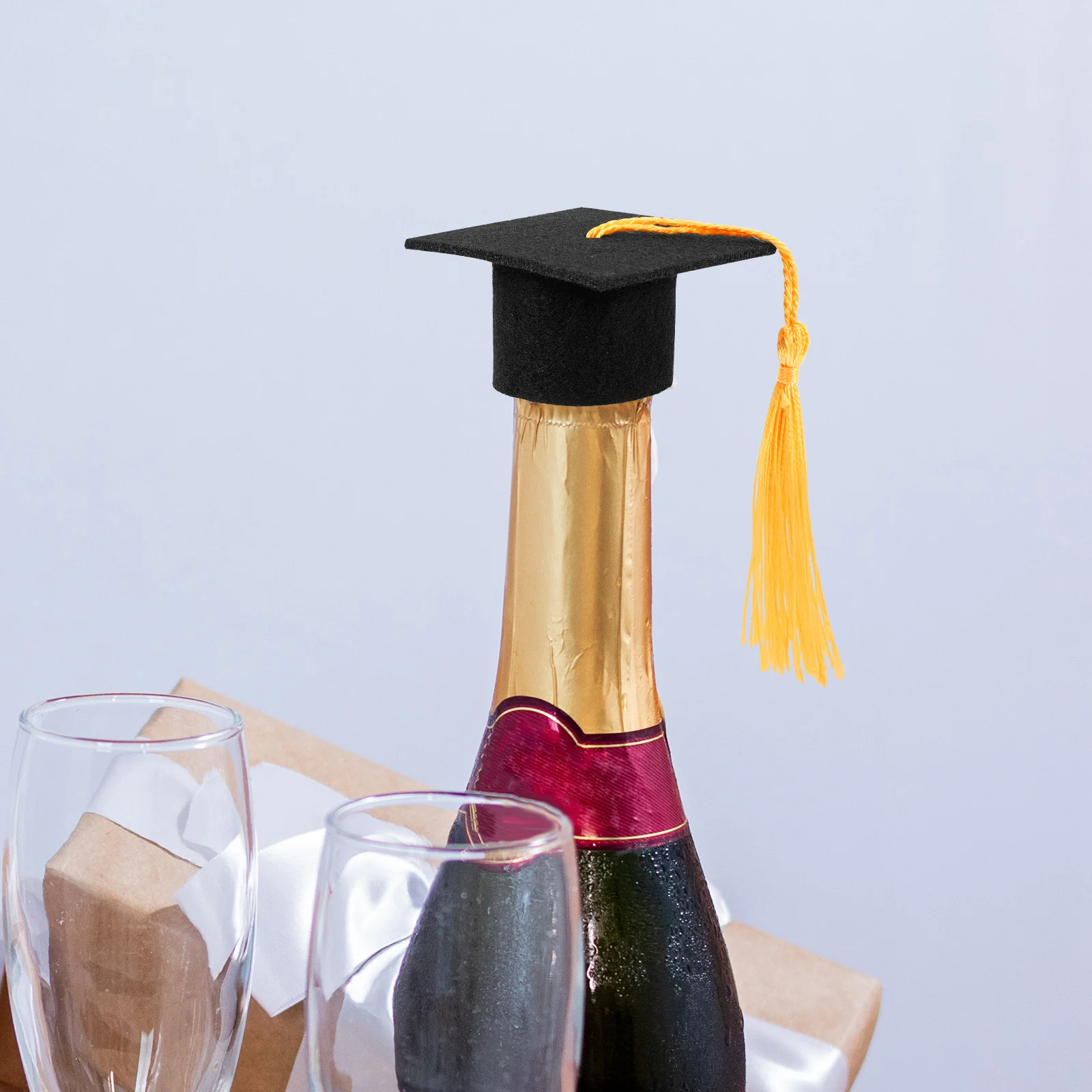 

4 Sets Graduation Cap Decorations Mini Doctor Hat Bottle Covers Black Suit Material Reusable Stoppers Parties