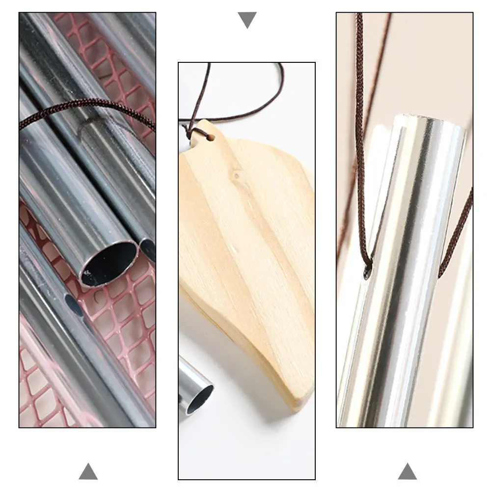 

1Pcs Metal Wind Chime Silver Aluminum Tube Solid Wood Pendant Art Decorative Soothing Sound for Home Garden Outdoor Spaces