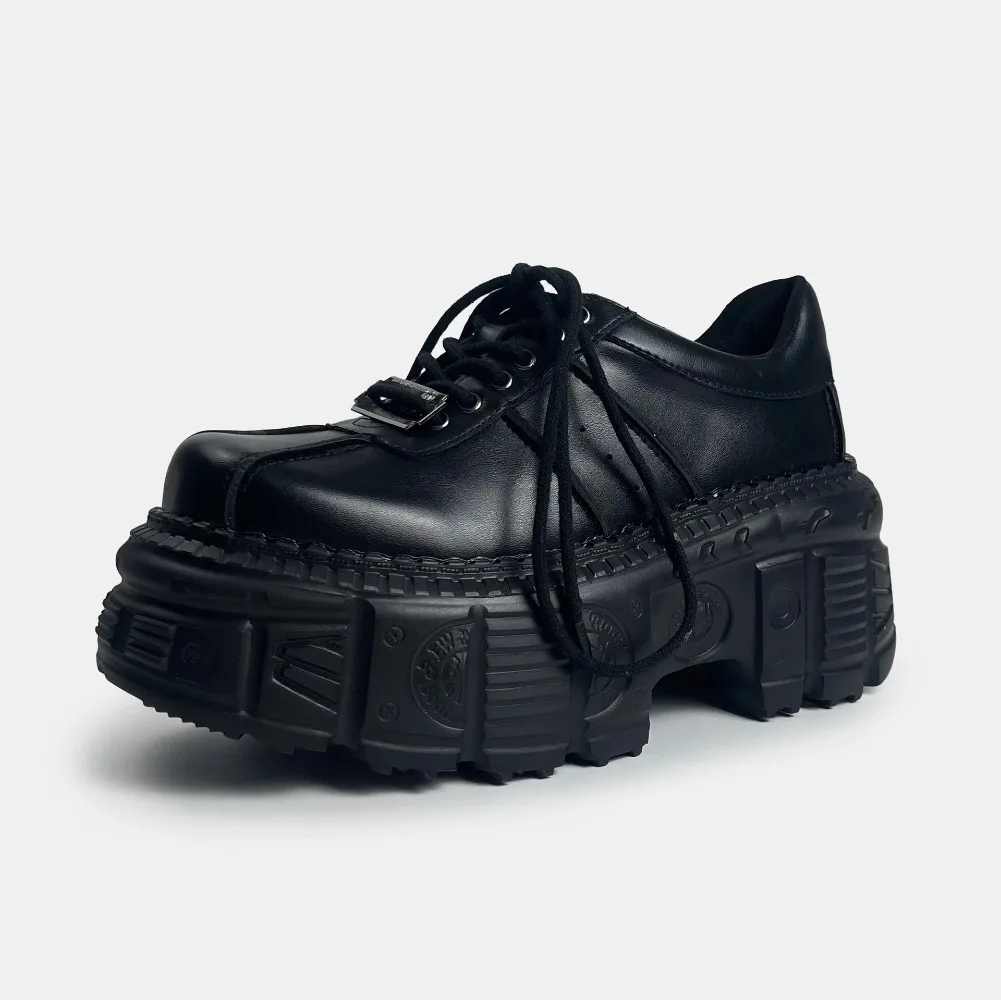 Women Punk Buckle Platform Tank Chunky Sole Y2K Leather Shoes For Gothic Street Club Daily Casual Outfit For Young Ladies