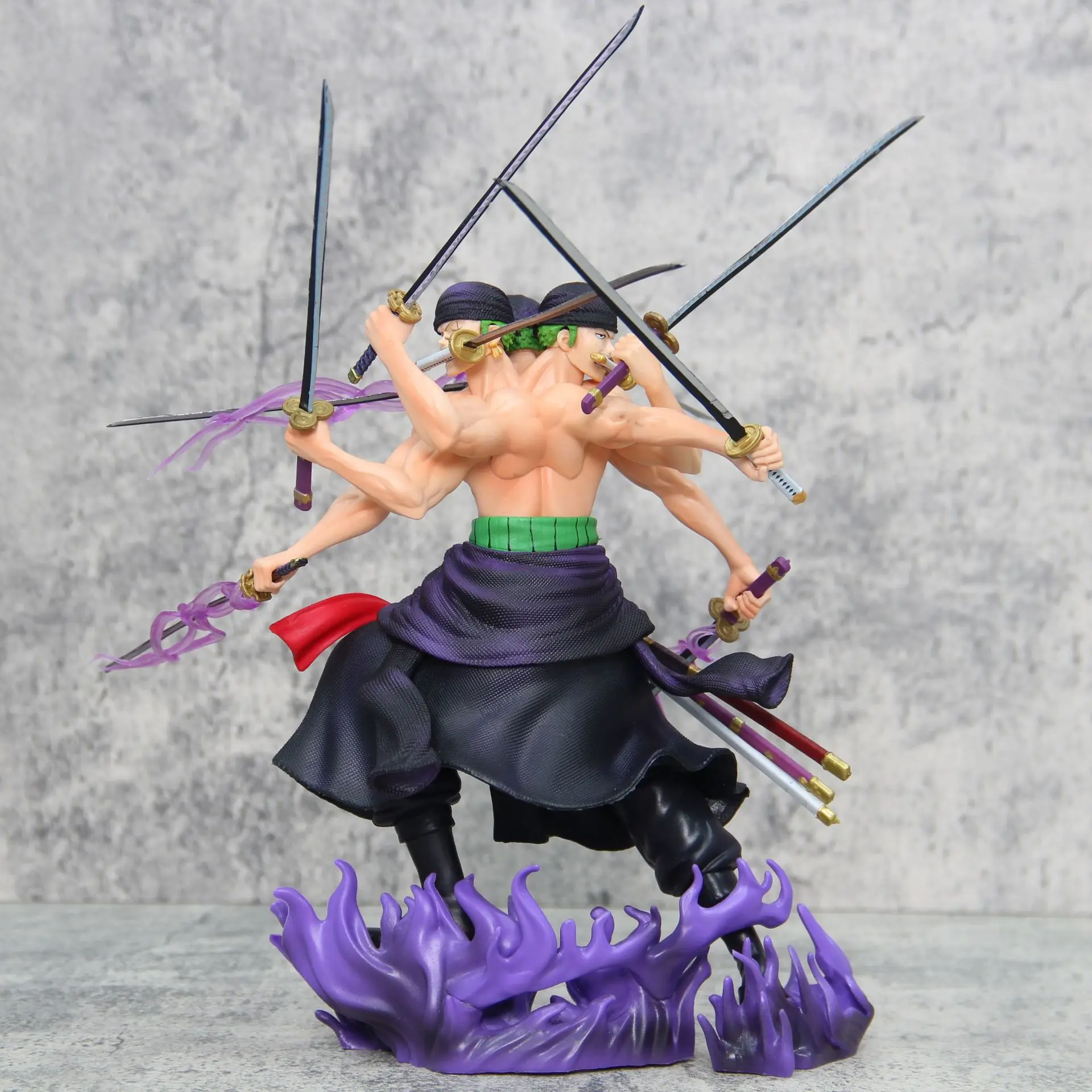 Integrated GK 30cm Asura Rozoro Nine Blade Flow 3-head 6-arm Battle Scene Statue Model Box Gift for Friends Table Decoration