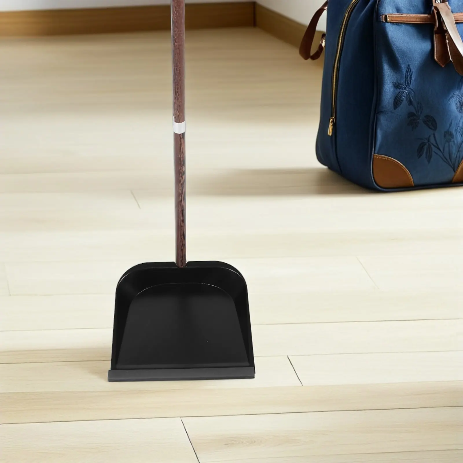 1Set Broom and Dustpan Set Natural Bristle Horsehair Upright Standing Design Wenge Wood Handle Floor Cleaning Supplies for Home