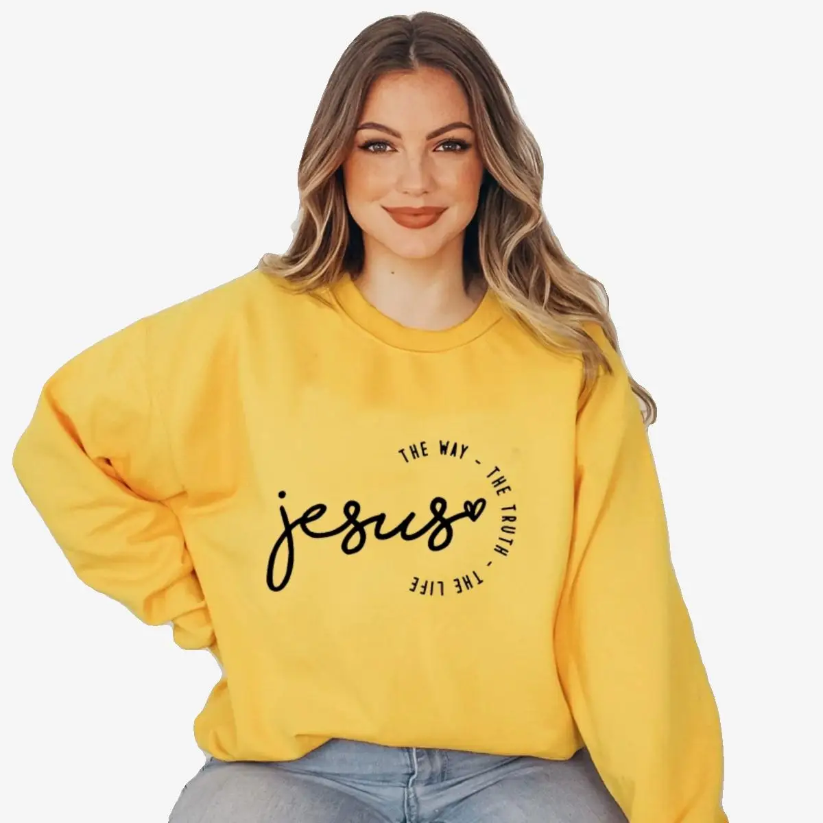 Cistian Damen-Sweatshirt „The Way the Truth the Life“ Baumwoll-Hoodie Street Sle Long Sve Round Ne Print Casual Top