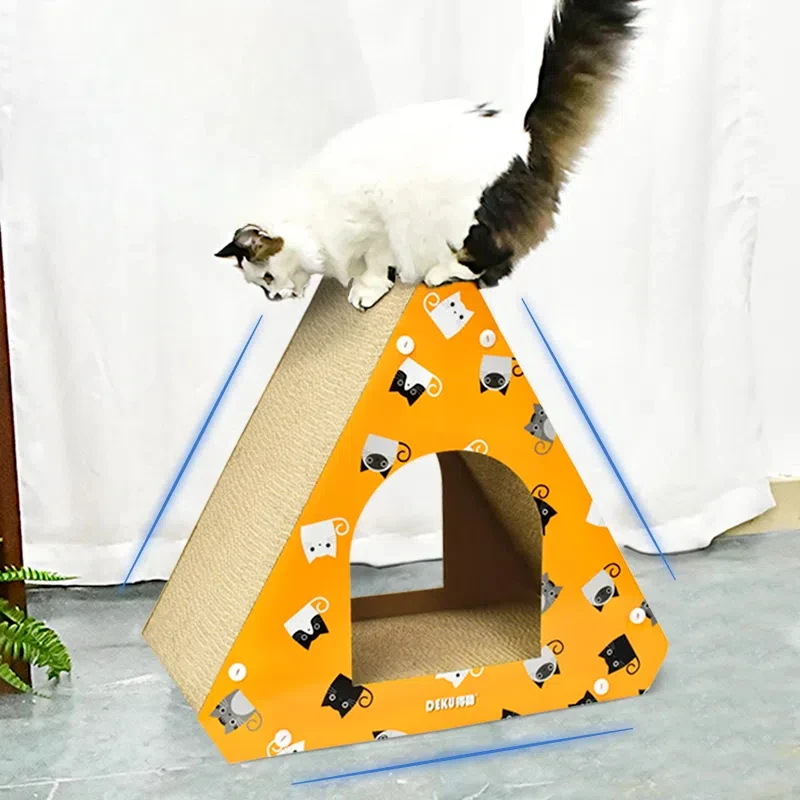 Triangular Cat Scratcher Cardboard cat house large cat condo kitten scratching mat