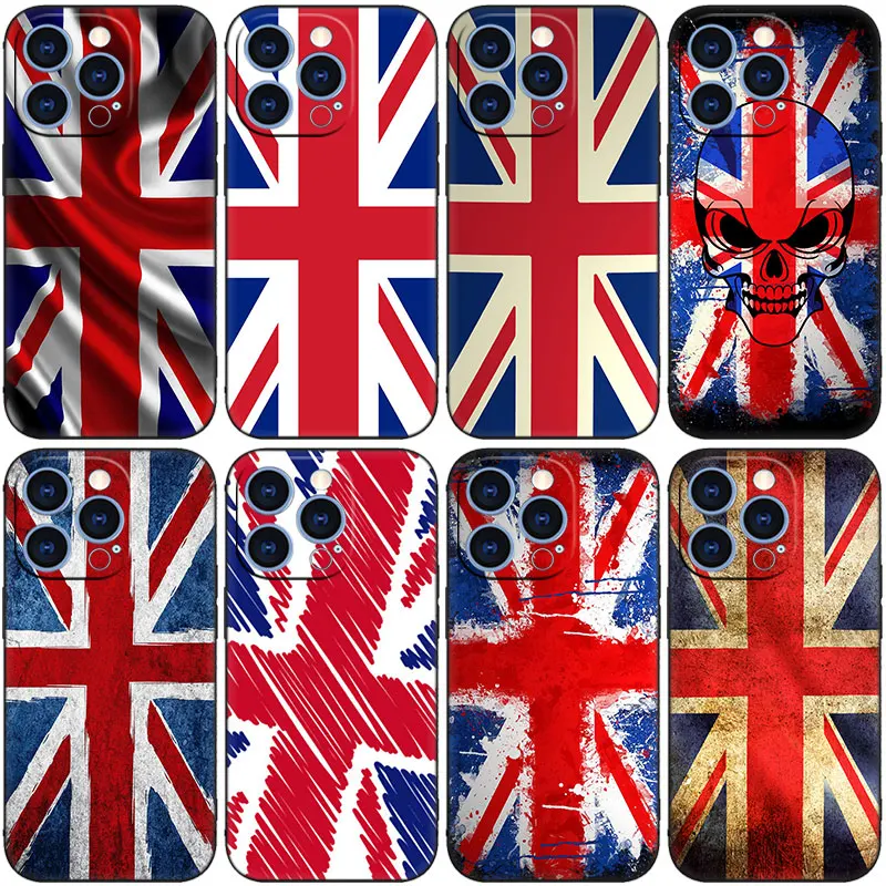 England UK Flag Emblem Phone Case For Apple iPhone 14 13 12 Mini 11 Pro XR X XS MAX 6S 7 8 Plus 5S SE 2020 2022 Black Cover