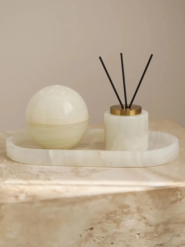 Wabi-Sabi-Light Luxury Beige Marble Fragrance Diffuser, Creative Storage Figure Tray, Living Room Diffuser, Home Decorative Piec