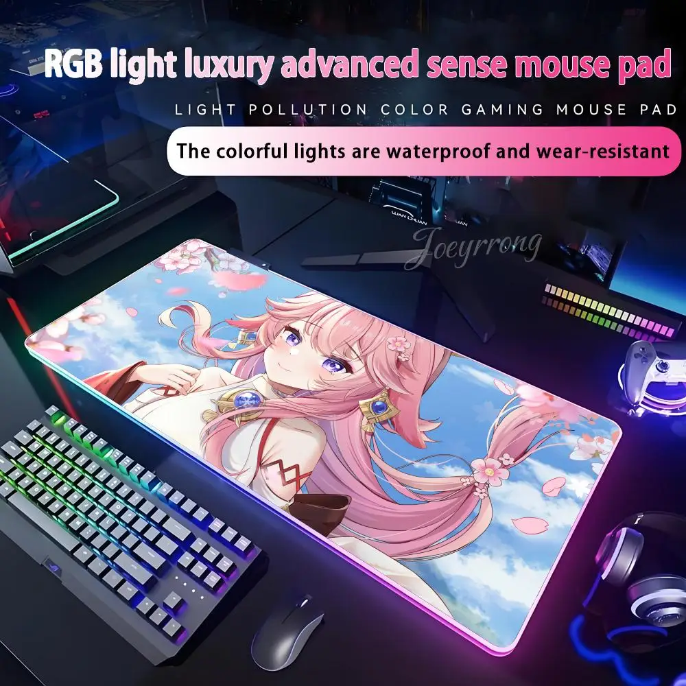 

Yae Miko Mouse Pad For FPS eSports RGB Extended Gaming Keyboard LED Mats Large 1000x500mm XXL Gamer