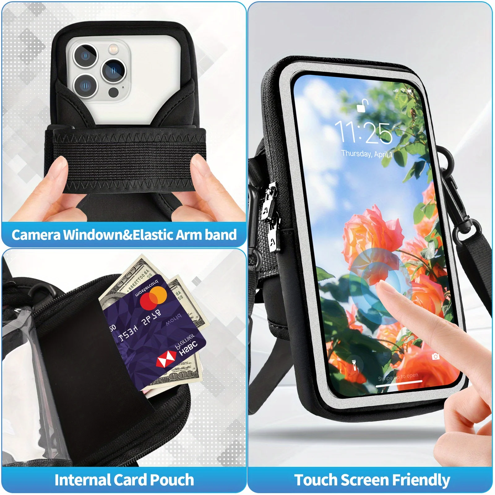 HAISSKY Crossbody Sports Running Bags Men Women Outdoor Fitenss Touch Screen Armband Wristband Pouch  For iPhone Samsung Xiaomi