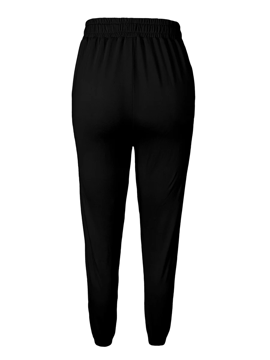 Damen Casual Jogginghose mit Kordelzug, Elastischem Hochbund, Schwarzen Seitenstreifen, Lose Haremshose, Streetwear Caprihose für den Herbst – Detail 6