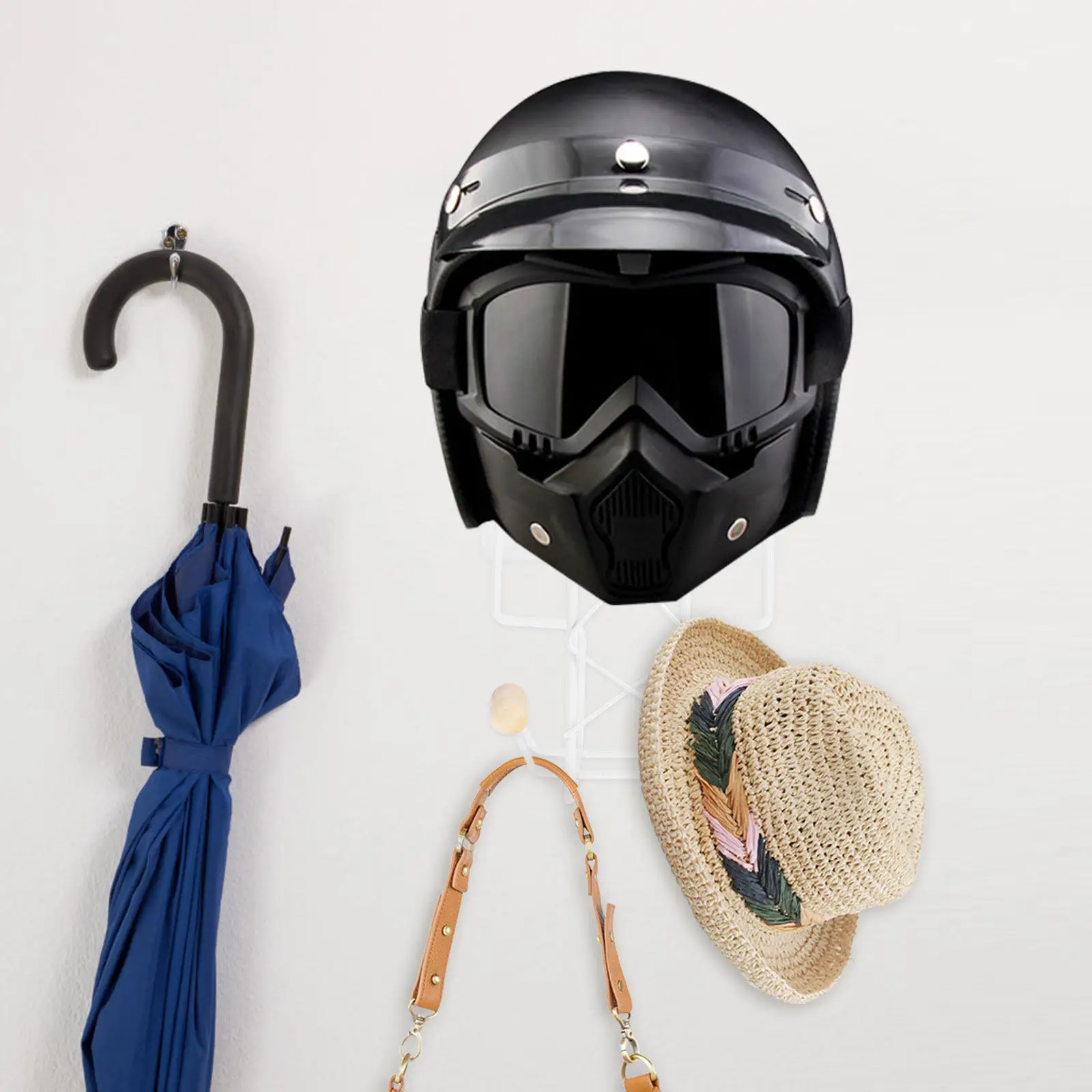 Wall Mount Hanger Stand for Motorcycle Motorbike Helmets Hats PVC Wood Iron Construction Strong Load Bearing Stylish - view 6