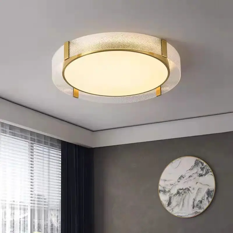 

Luxury round glass Ceiling Lights Nordic Copper lamp Simple Designer Creative Modern Bedroom study Hotel art deco thin Lamp