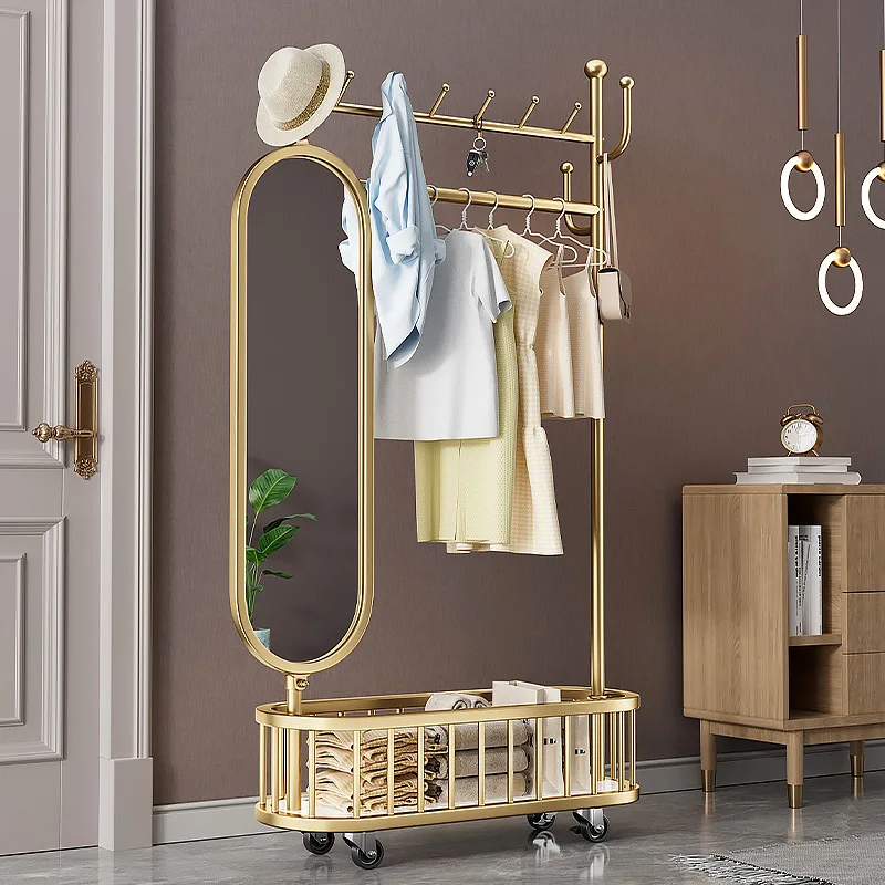 full-body mirror floor-to-ceiling hanger, household bedroom rotatable and movable multi-functional fitting mirror, light luxury