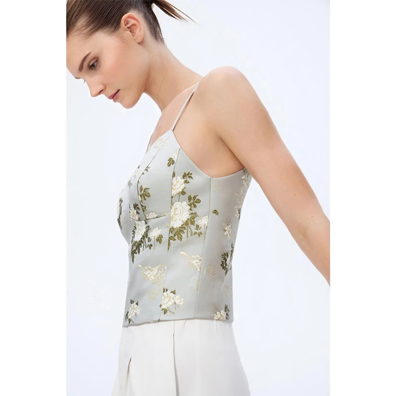 Amii Women Top 2026 Spring New Jacquard Sling Vest Women Adjustable Shoulder Strap Inner Waist-cinching Sleeveless Top 12651005 image 4