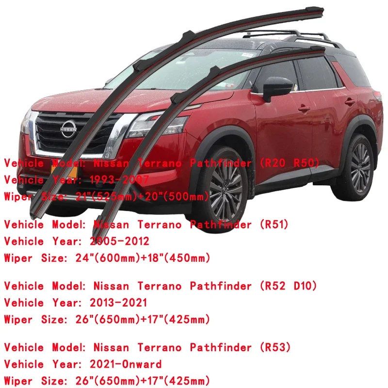 For Nissan Terrano Pathfinder SUV R53 2021 2022 Red Blue Yellow Car Window Brushes Double Rubber Windshield Wiper Blades Winter