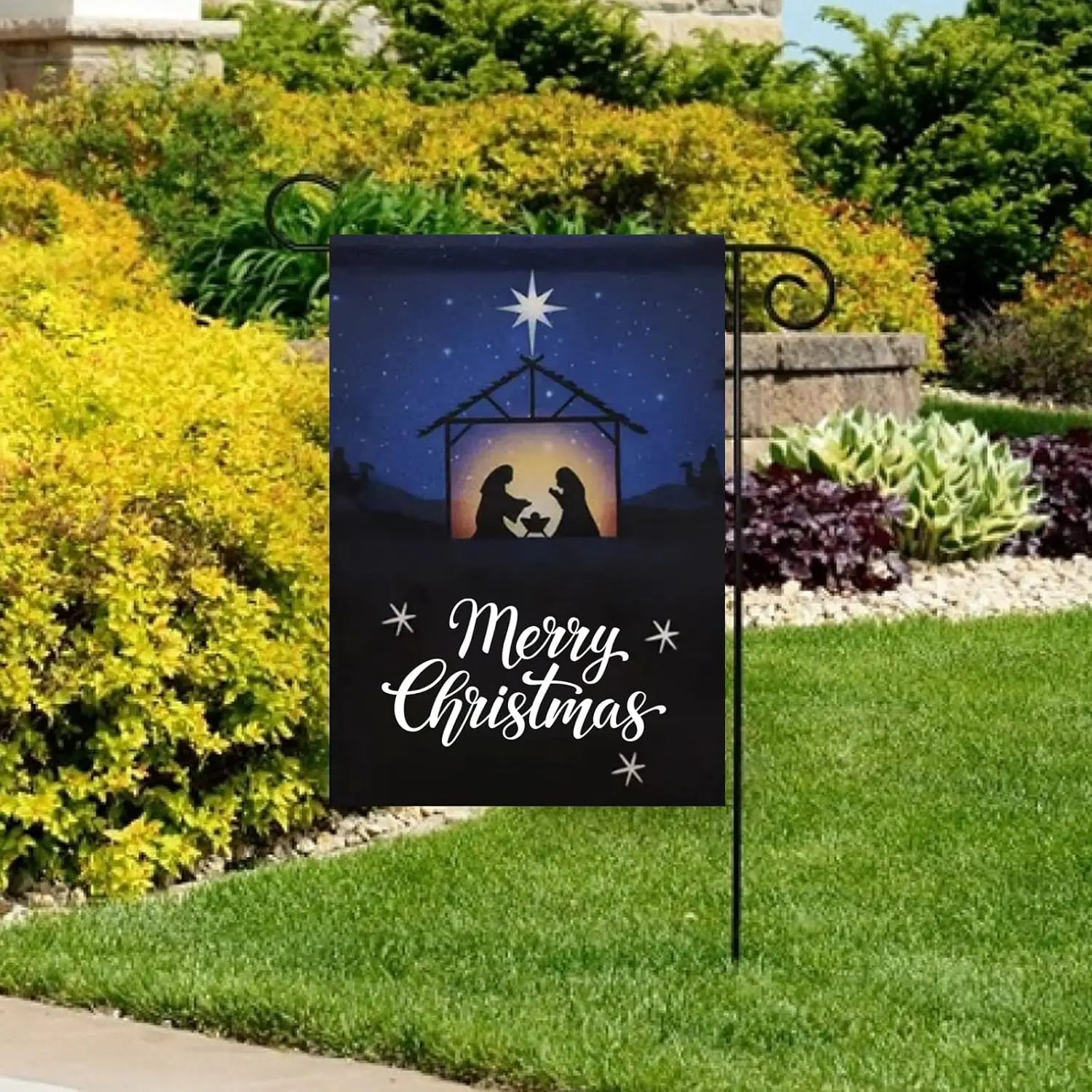 Merry Christmas Holy Night Garden Yard Flags 12x18 Double Sided- Small Xmas Jesus Nativity Burlap Flag for Winter Holiday Ya PPZ