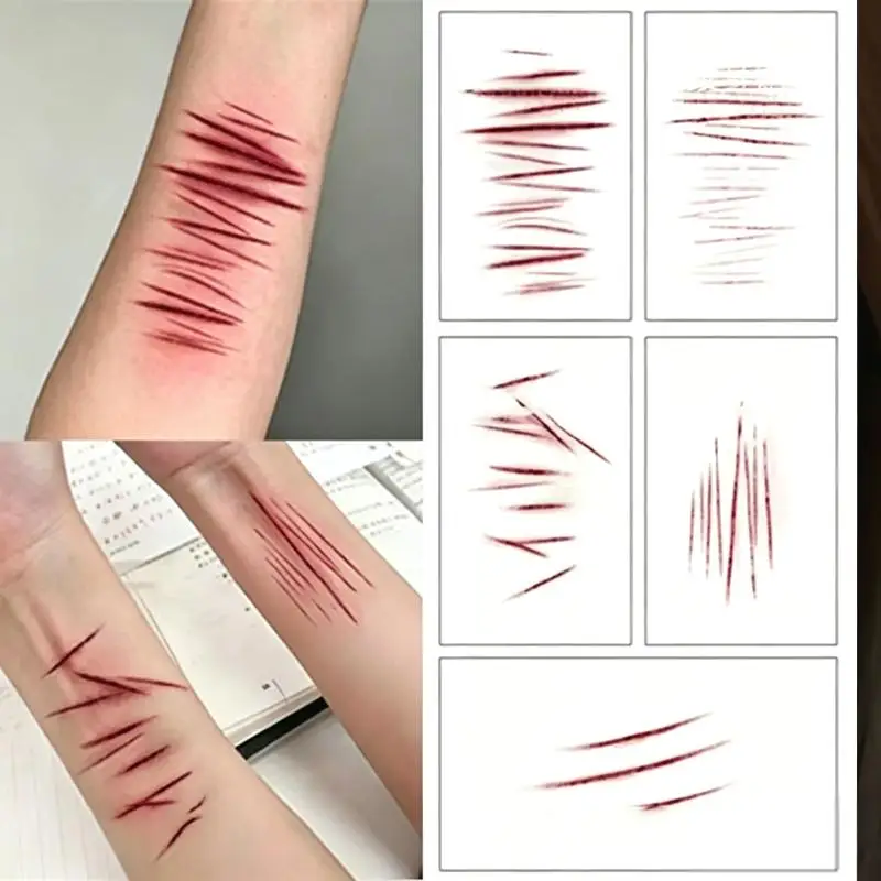 3D Fake Wound Scar Temporary Tattoos Realistic Non-Toxic 5 Sheets Gift for Adult Halloween Cosplay Fans