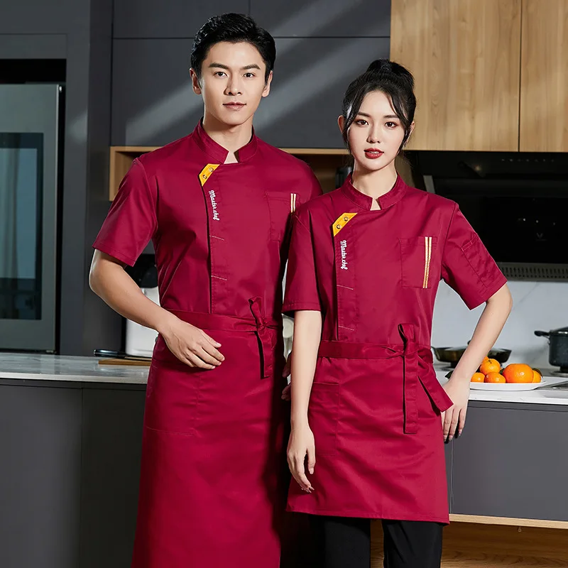 男性用シェフの作業服、ケータリング用の半袖夏服、ホテルの厨房服、ケーキ屋のベーキングウェア、シェフの作業服