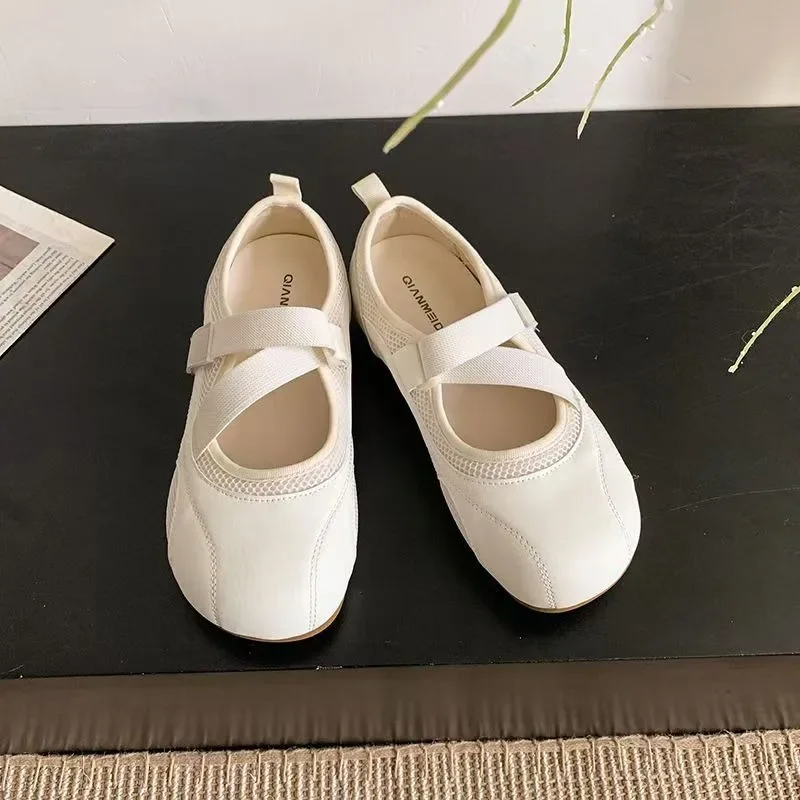 

Женская обувь Мэри Джейн, новинка 2024, балетная танцевальная обувь, универсальная повседневная обувь, летние сетчатые кроссовки с неглубоким носком