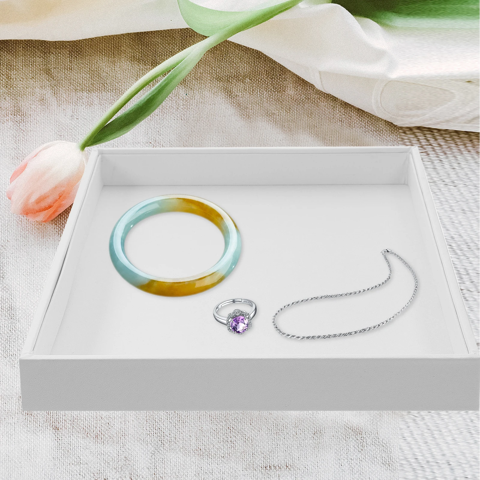 

White Jewelry Tray Ring Storage Dish ganizer Display St Thin Stackable Compartment Trays Home Store for selling