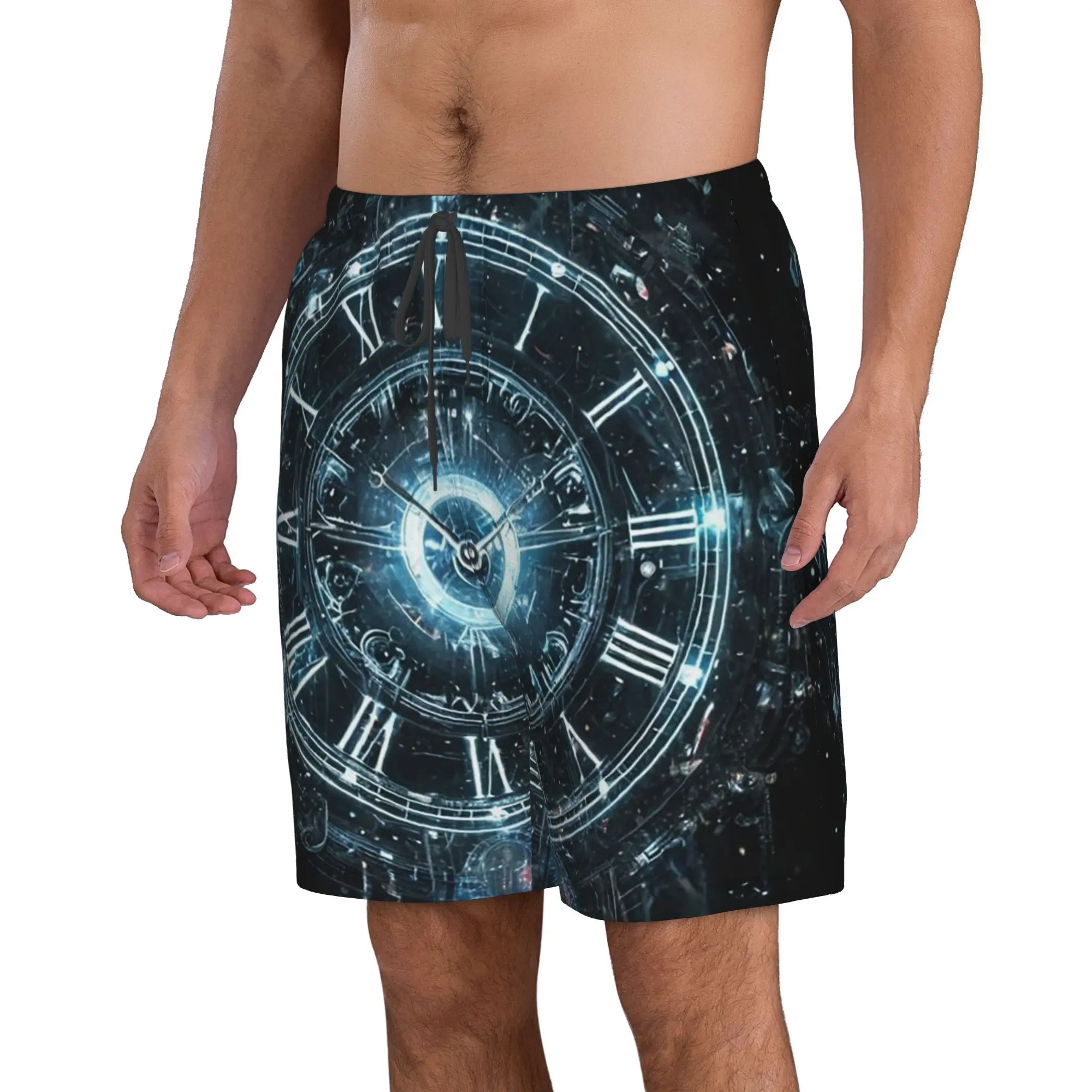 Neon Colorful Clock Time Pattern Trunks Beach Board Shorts Casual Quick Dry Swimming Summer Men Pants