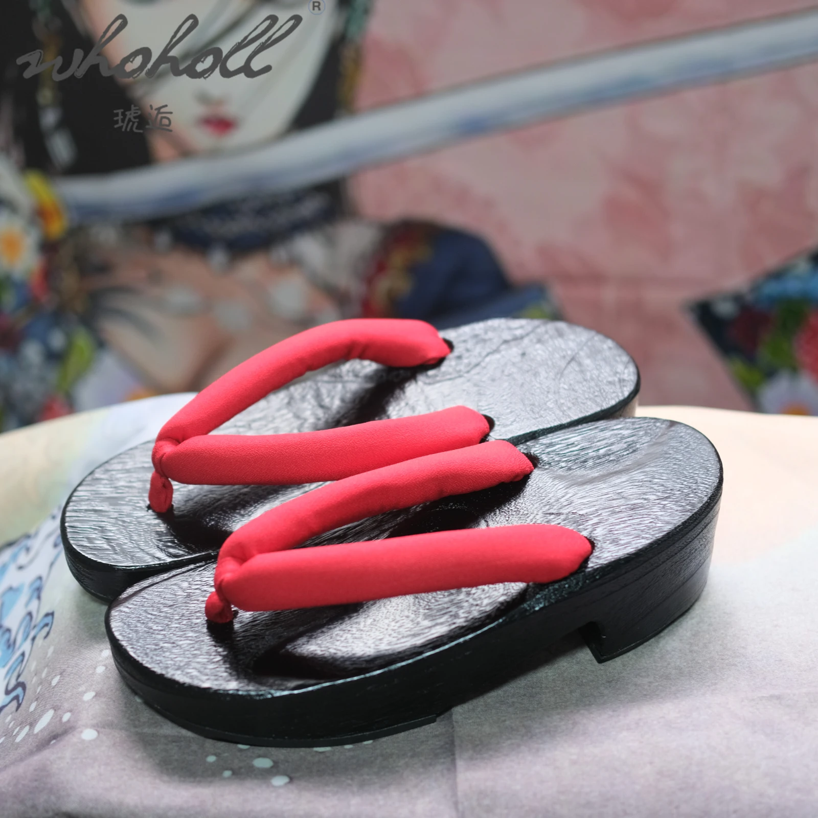 Women Slippers Wooden Geta Japanese Geisha Samurai Anime Cosplay Shoes Wedge Thick Platform Flip Flops Slippers Clogs Shoes