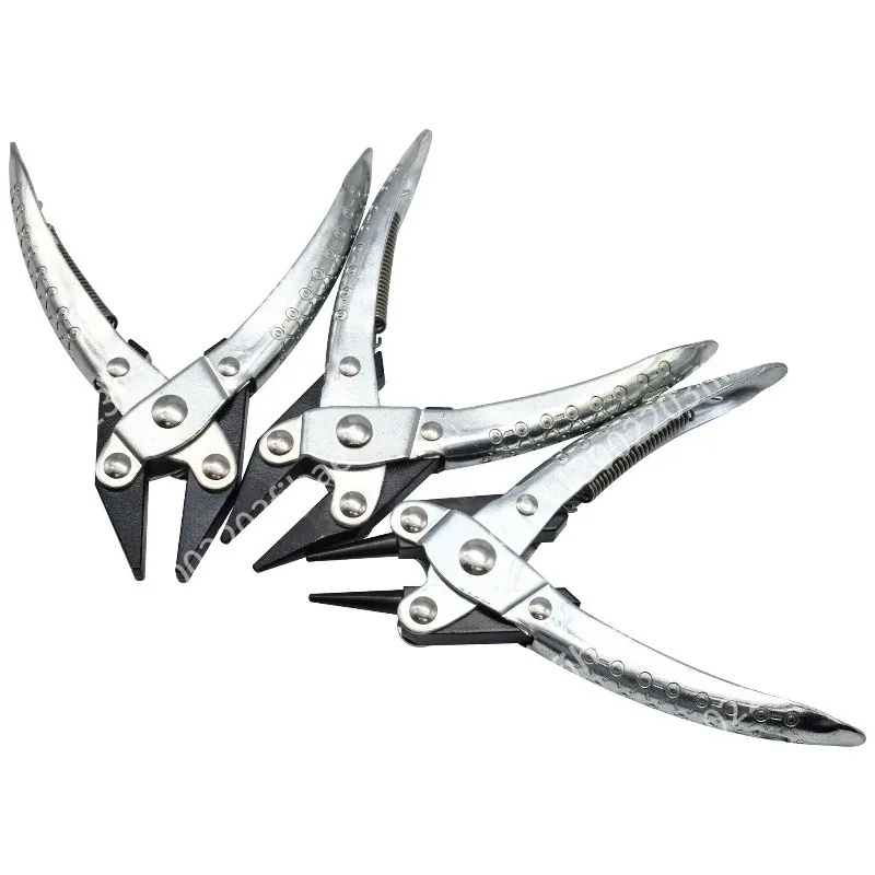 Parallel pliers pointed nose flat mouth with spring jewelry metalworking round jaw non-slip clamping hardware jewelry pliers
