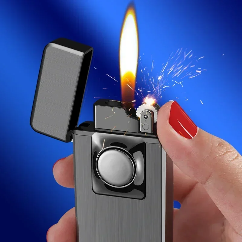 Metal Double Flame Lighter Windproof Cigarette Lighter For Men Butane Gas Lighters Smoking Accessories Grinding Wheel Fire Torch