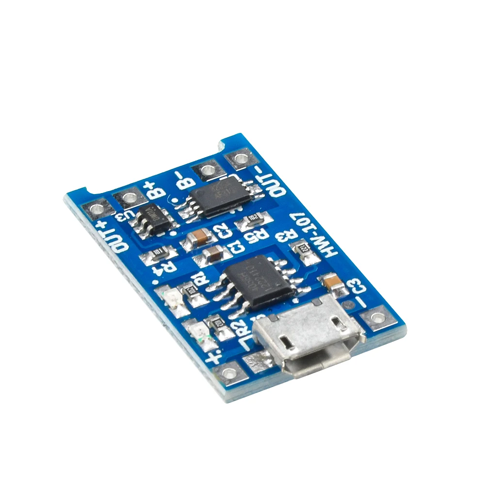 Placa de carregador de bateria de lítio tc4056a 5v 1a com proteção para baterias de lítio 3.6v/3.7v 18650 entrada micro usb