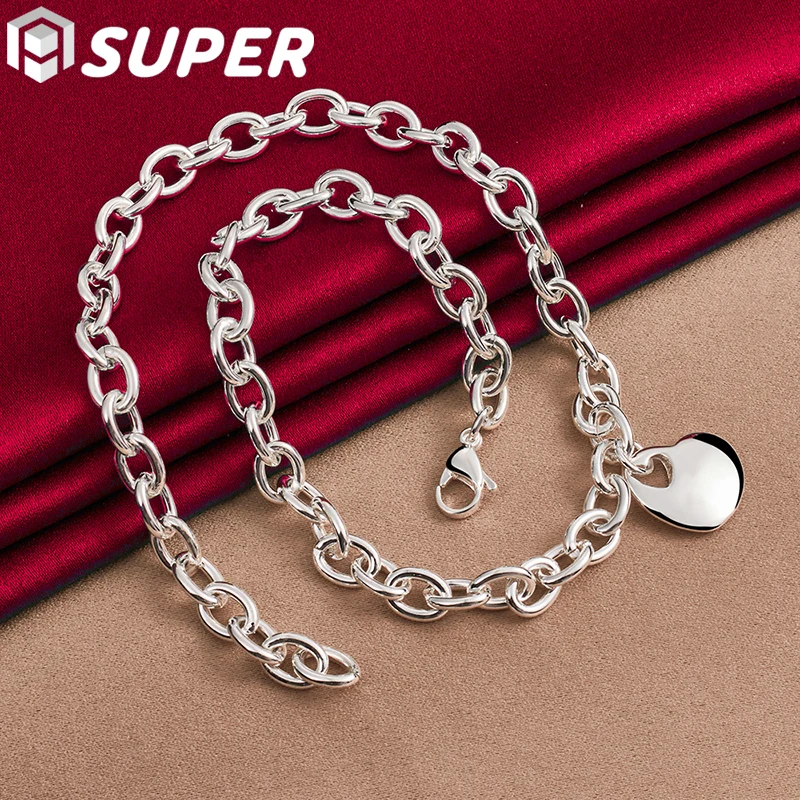 

925 Sterling Silver 18 Inch Chain Solid Heart Pendant Necklace For Women Man Wedding Engagement Fashion Jewelry