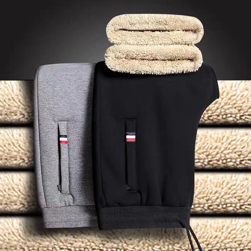 Winter Lambswool Warm Casual Pants Men's Fitness Jogging Sweatpants Male Solid Drawstring Bottoms Fleece Straight Trousers M-5Xl, image 3