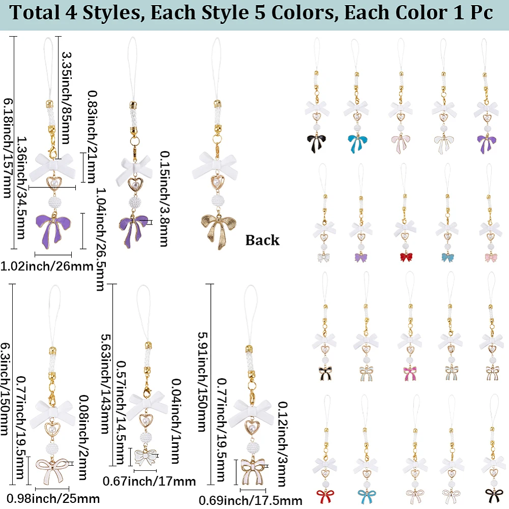 1 Box 20Pcs Phone Charm Strap Mobile Phone Pendant Accesories Enamel Colorful Bowknot Aesthetic Cute Kawaii Cellphone Charms