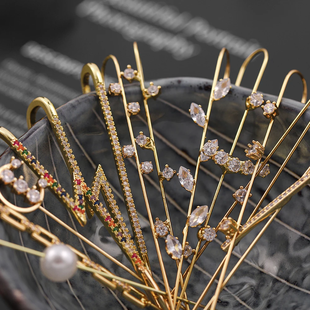 Vintage Gold Plated Crystal Long Ear Needles Piercing Earrings for Women Lightning Wrap Full Ear Climber Hook Earrings Brincos