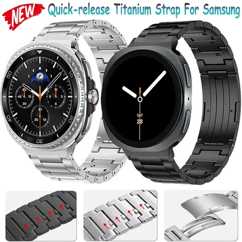Imagen 1 del producto Correa de titanio de liberación rápida para Samsung Galaxy Watch 8, 44mm, 40mm, clásico, 46mm, cómoda pulsera Galaxy Watch 2025 Ultra 47mm