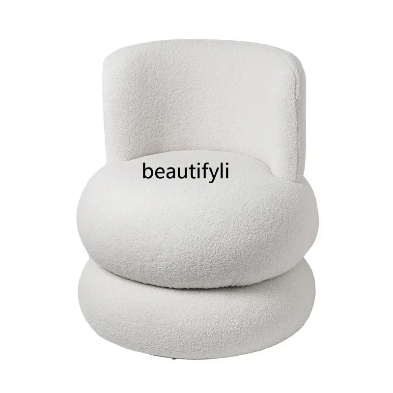 

D33Nordic round Lambswool Fabric Couch French Cream Single Leisure Make-up Chair Italian Mid-Ancient Shoe Changing Stool
