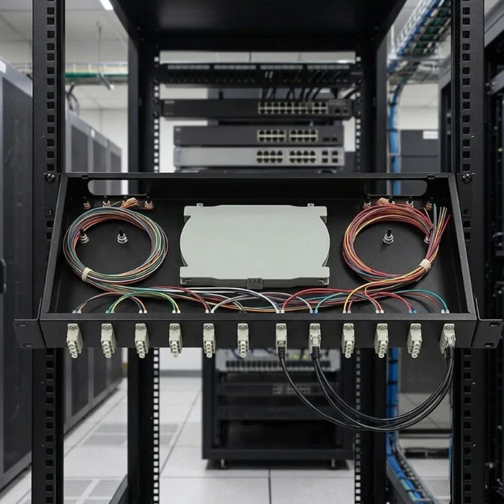 Rack Mountable 12-Port LC Fiber Enclosure OM1-4 for Data Center LAN WAN Telecom with 24-Fiber Management and Low Loss Design