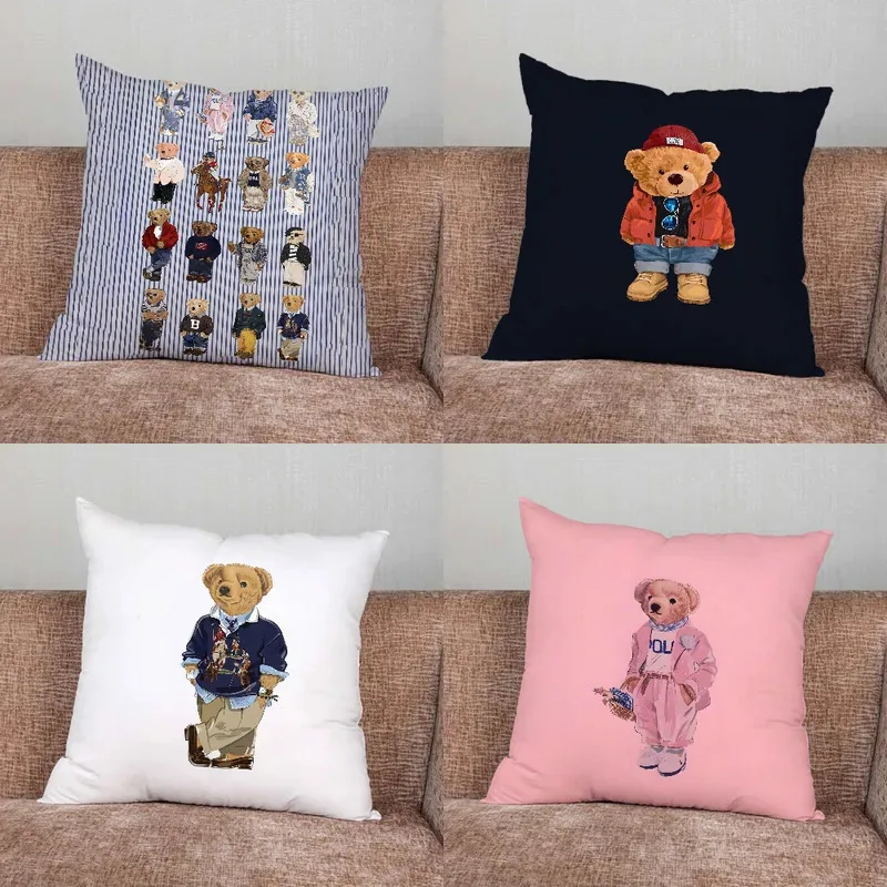 VIKAMA Cute Bear Pillowcase Soft Plush Cover with Adorable Animal Theme Bedroom, Living Room, Sofa, Car, Office Decor