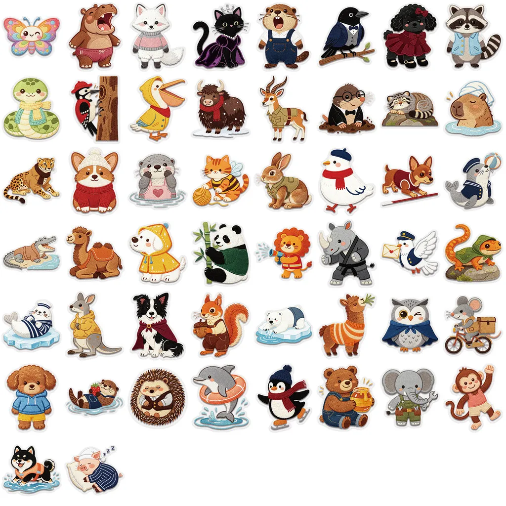 50Pcs Vintage Knitted Cute Animal PET Waterproof Stickers Cartoon Knit Creature Decals for DIY Custom Decor Giajar Sticker Store