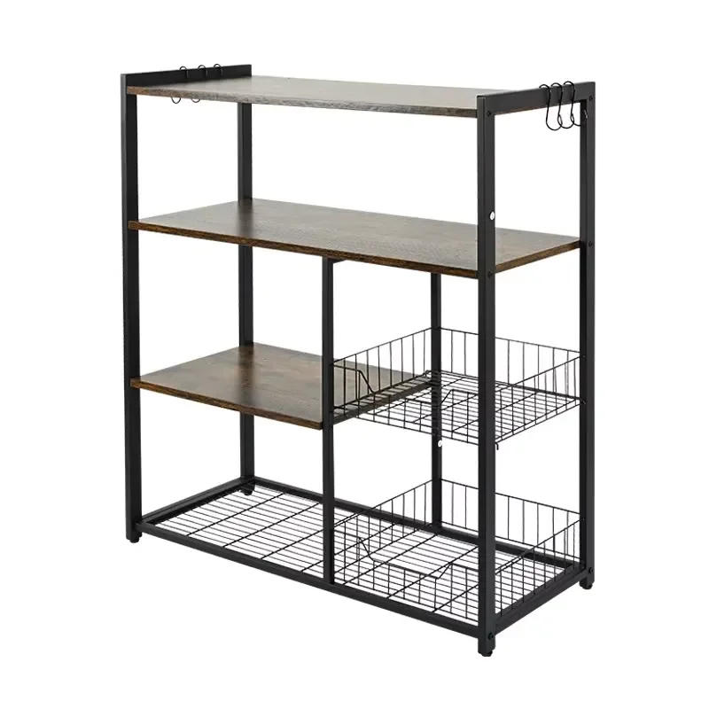 4 Tier Kitchen Storage Rack for Microwave Oven Vegetable Tableware Fruit Basket Floor to Ceiling Non Foldable Multi