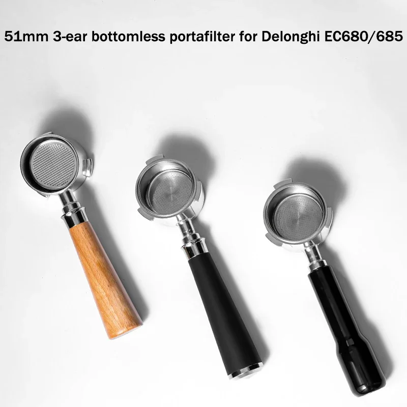 

51mm 3-ear Bottomless Coffee Portafilter for Delonghi EC680/685 Coffee Machine Espresso Handle Filter Modification Accessories