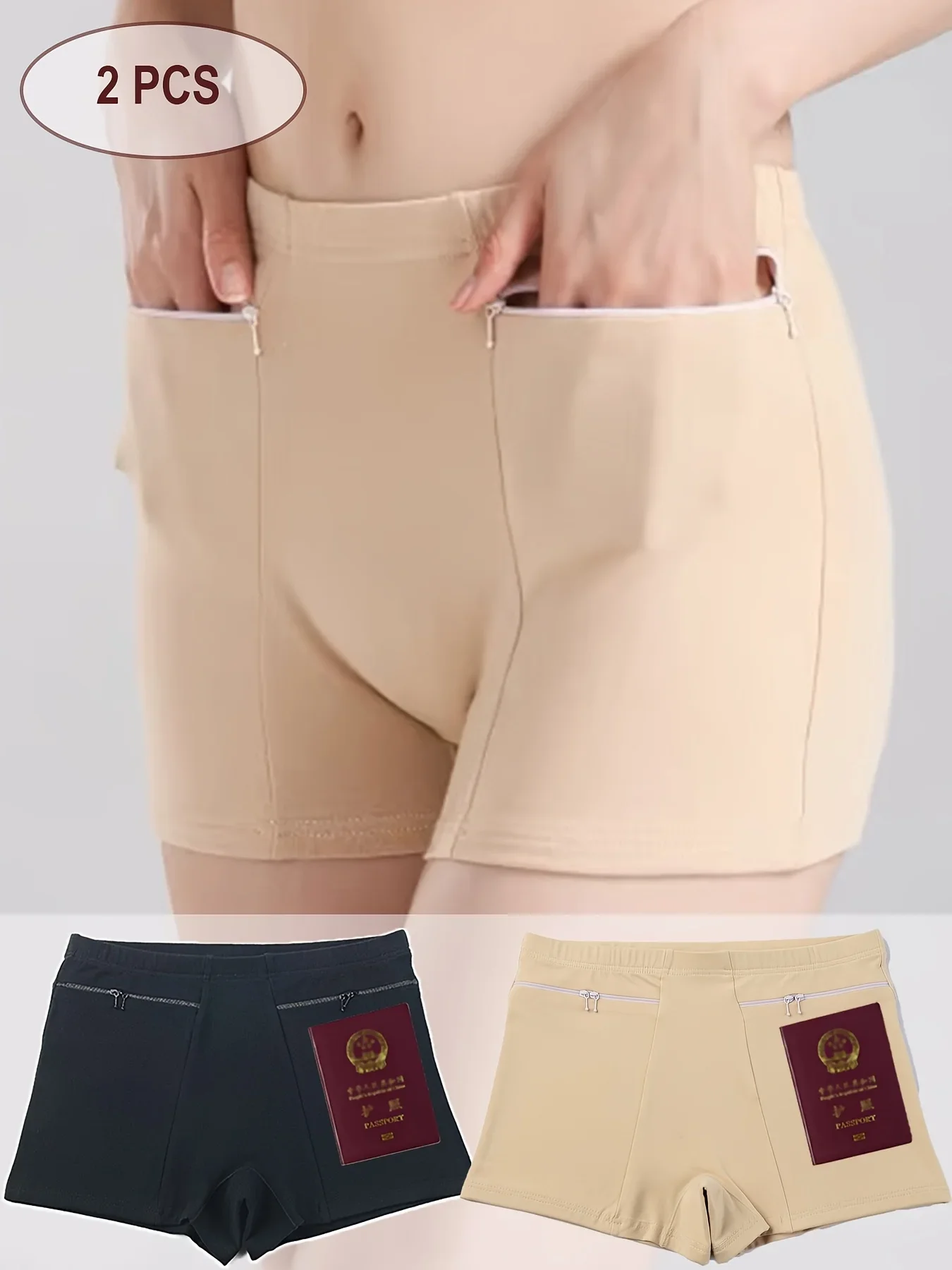 Two-piece women's anti-theft underwear for carrying passport in the corners of…